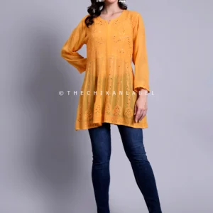 Drashi Viscose Chikankari Peplum Top - Yellow