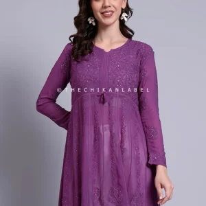 Drashti Viscose Chikankari Peplum Top - Purple