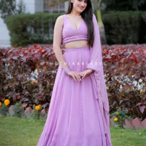 Lilac Sida Chikankari Lehenga with Mukaish Work