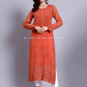 Meiraa Viscose Chikankari Straight Kurti - Coral