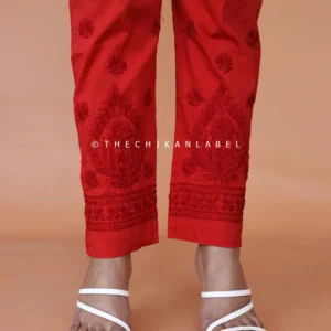 Mayuri Lycra Straight Chikankari Cigarette Pant - Red