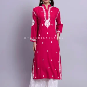 Riddhi Rayon Chikankari Straight Kurti - Pink