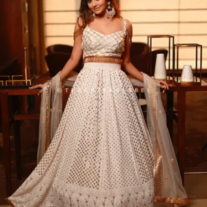 White Mukaish Chikankari Lehenga Set